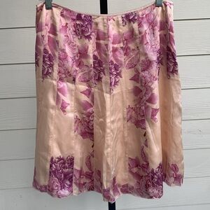 Y2K Ann Taylor vintage silk floral midi skirt 8P